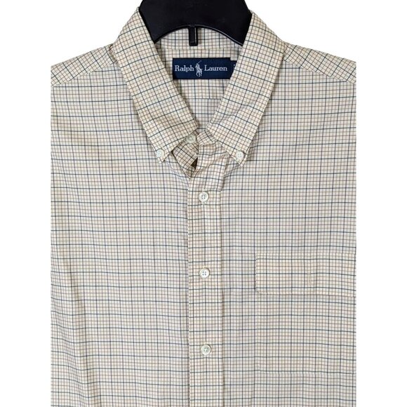 Ralph Lauren Men size XL Plaid Button Up Shirt Suede Elbow Patches Equestrian - Picture 4 of 16